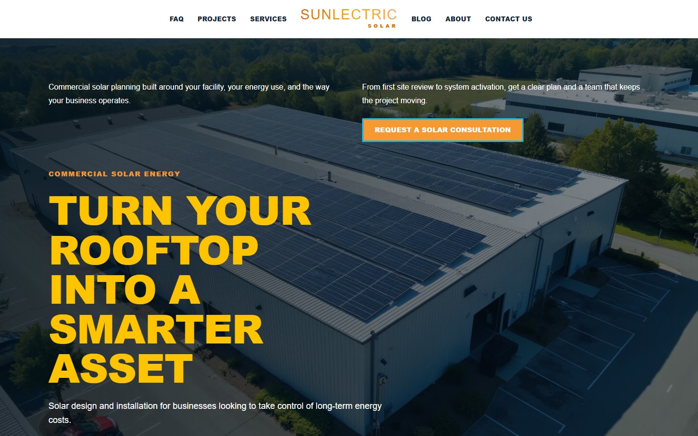 Single-page Sunlectric Solar homepage preview